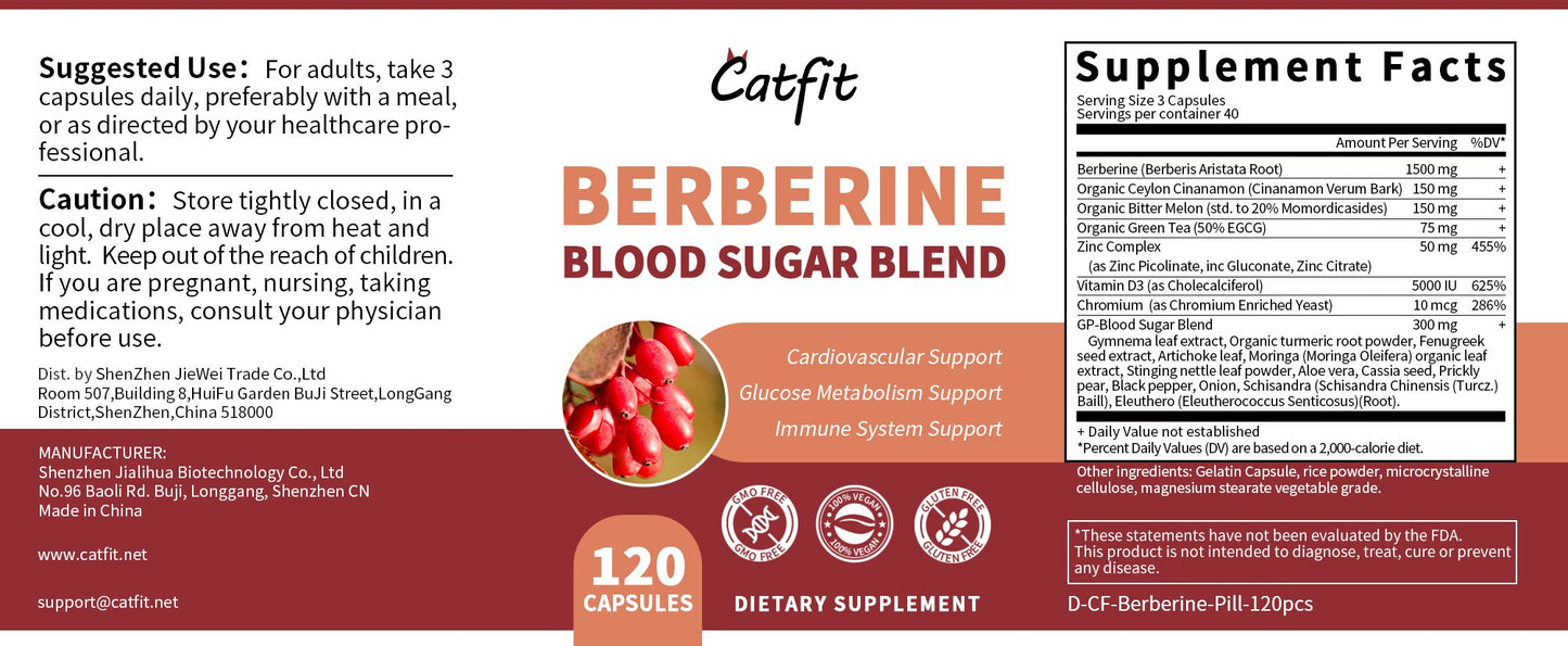 Berberine Blood Sugar Blend 1500mg High Potency Capsule Per Serving Supports Immune System Cardiovascular and Gastrointestinal Function,Lower Cholesterol and Maintain Blood Balance