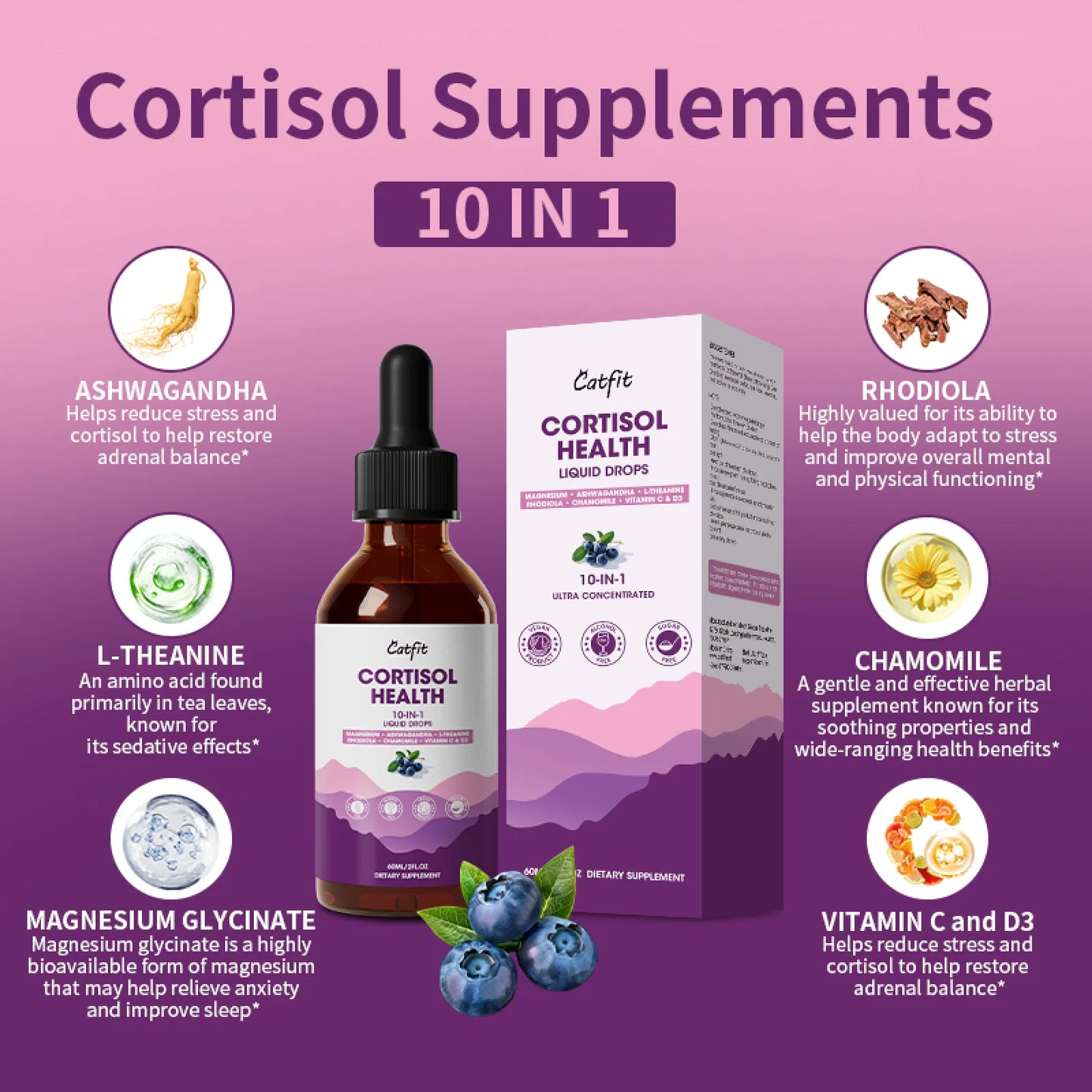 Cortisol Health Liquid Drops, Hormone Balance & Cortisol Manager, with Magnesium, Ashwagandha, L-theanine, Support Relaxation & Sleep, 2 fl oz