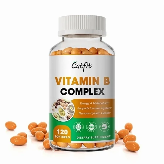 Vitamin B Complex Capsules, Rich in Vitamin B1, B2, B3, B6, Biotin (B7), Folic Acid (B9), B12 Dietary Supplement- 120 Capsules