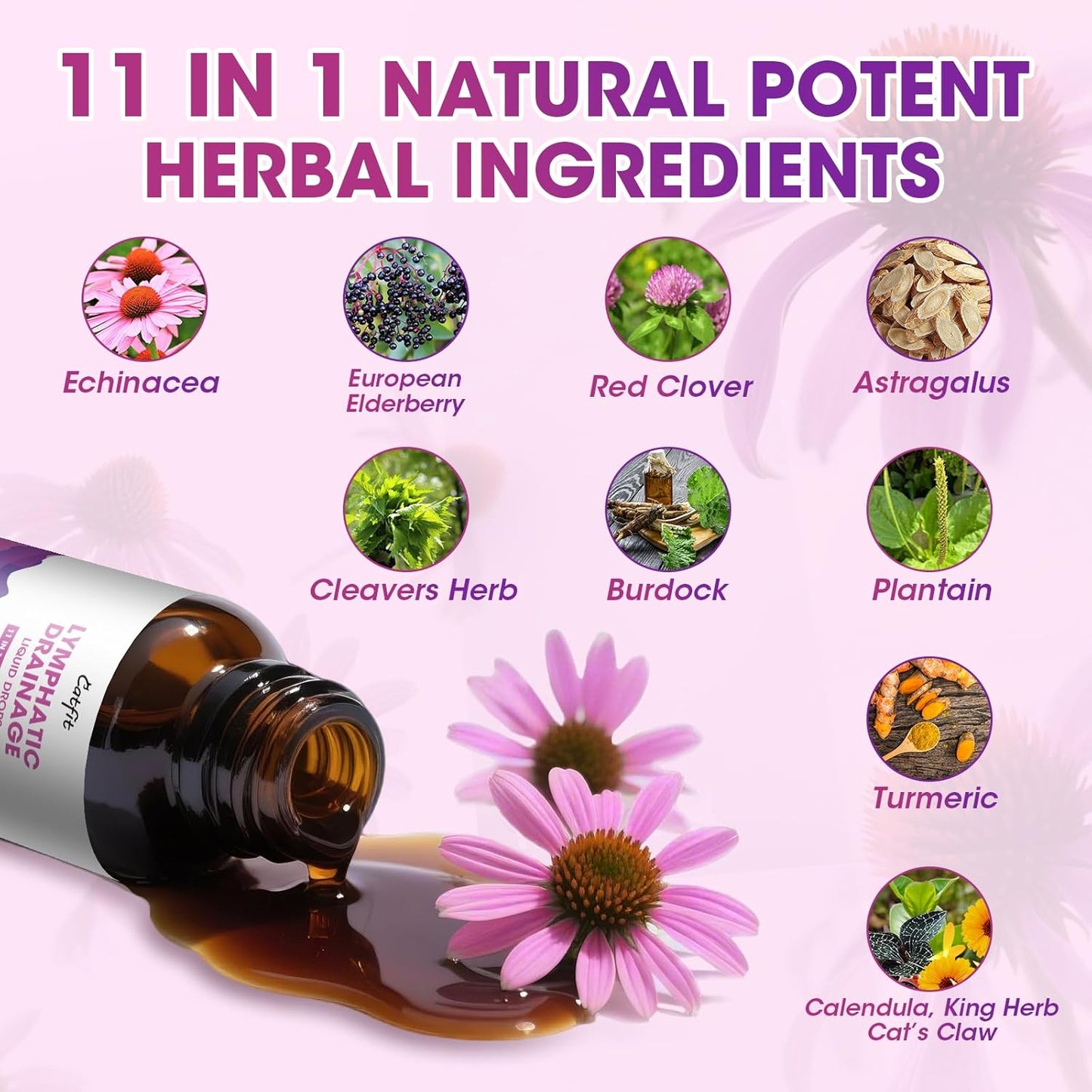 Lymphatic Drainage Drops Supplements for Immune, Lymph System Support, Cleanse & Detox, Liver Health with Echinacea,Elderberry,Cleavers Herb,Burdock, Calendula, Vegan, Non-GMO,Natural Flavor, 2 Fl Oz