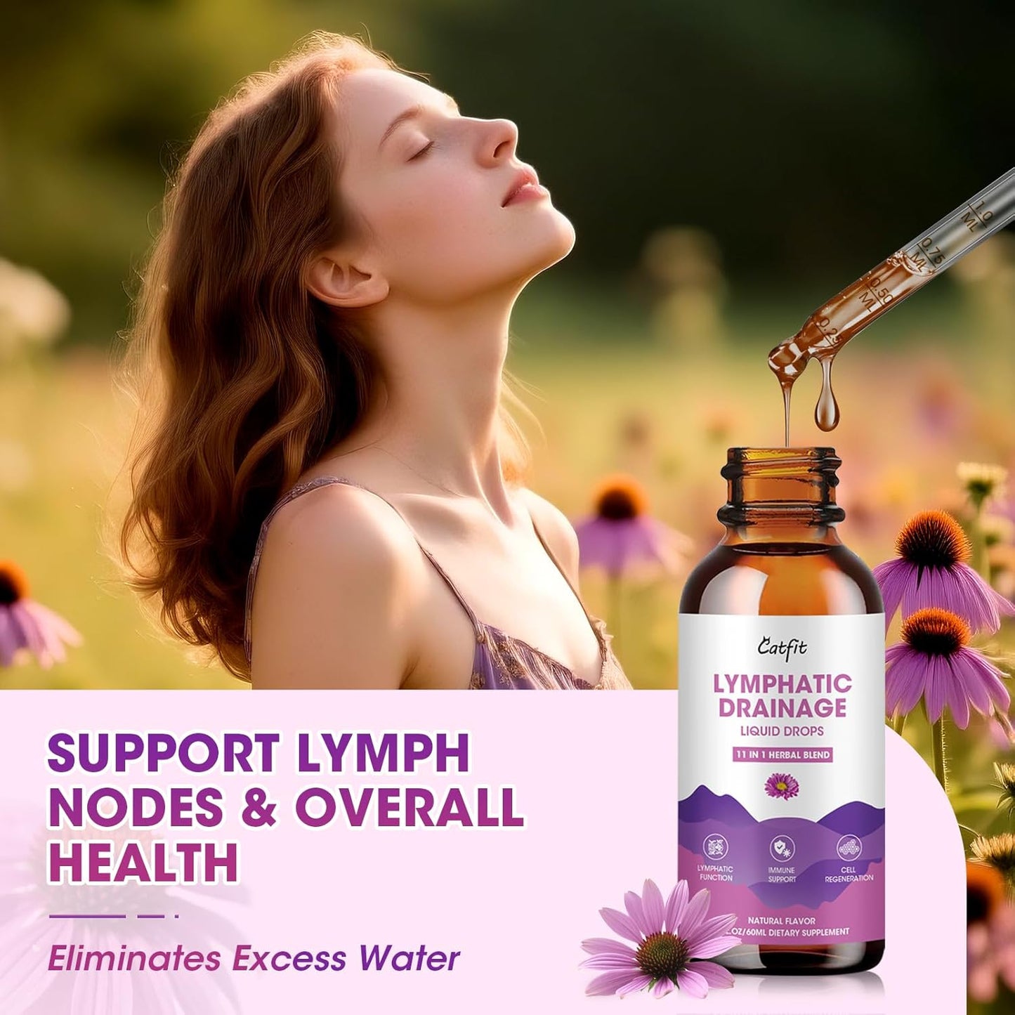 Lymphatic Drainage Drops Supplements for Immune, Lymph System Support, Cleanse & Detox, Liver Health with Echinacea,Elderberry,Cleavers Herb,Burdock, Calendula, Vegan, Non-GMO,Natural Flavor, 2 Fl Oz