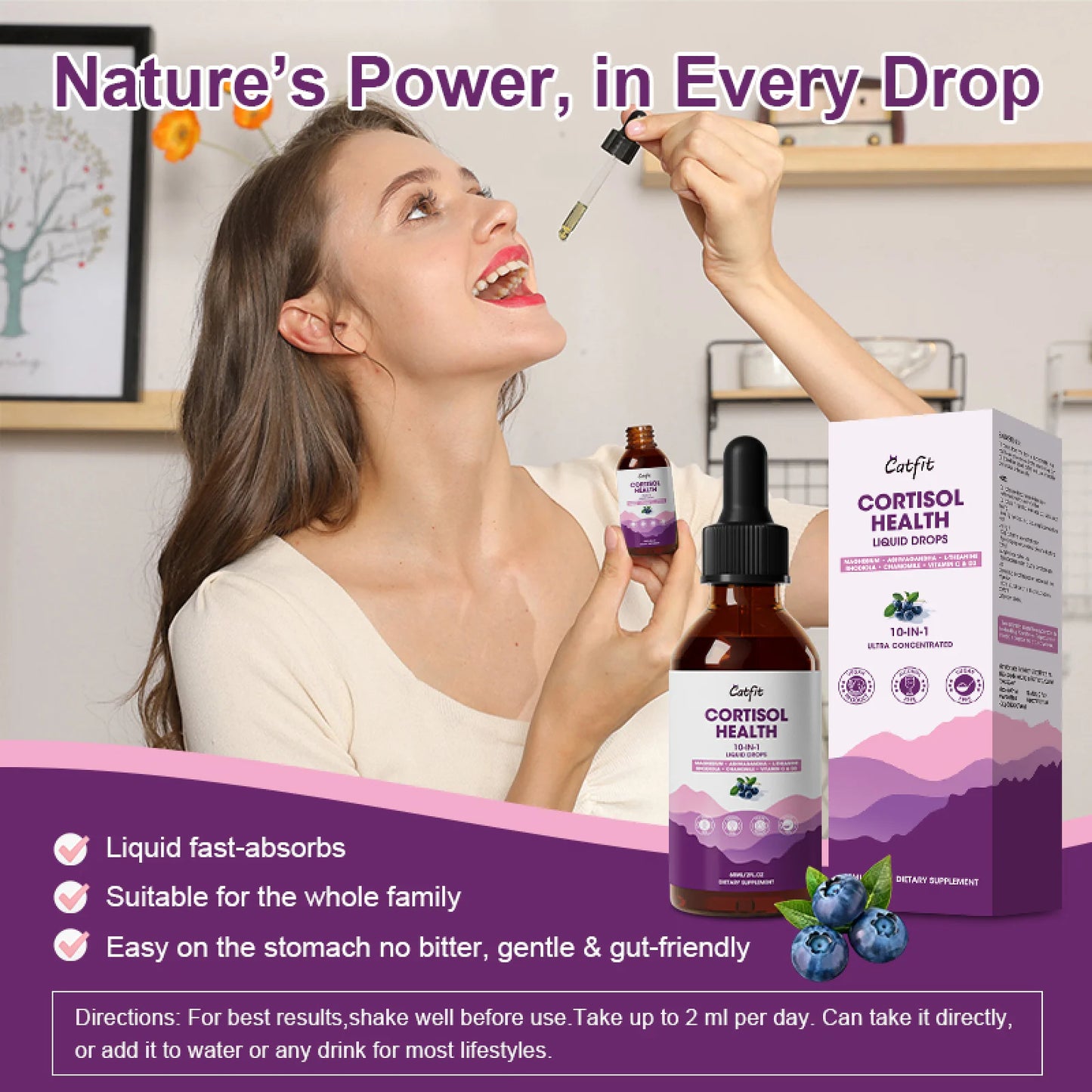 Cortisol Health Liquid Drops, Hormone Balance & Cortisol Manager, with Magnesium, Ashwagandha, L-theanine, Support Relaxation & Sleep, 2 fl oz