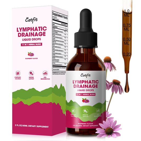 Lymphatic Drainage Liquid Drops, 11-In-1 with Echinacea, Elderberry, Red Clover for Lymph System & Immune Support, 2 fl oz