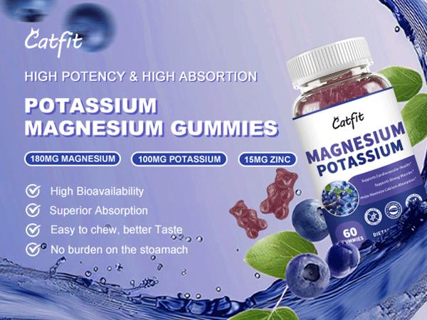 2 Packs Calcium Magnesium Potassium Complex Supplement Zinc Gummies Blueberry Flavor