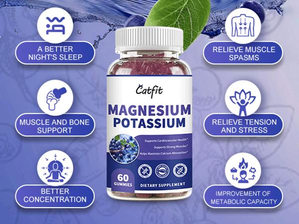 2 Packs Calcium Magnesium Potassium Complex Supplement Zinc Gummies Blueberry Flavor