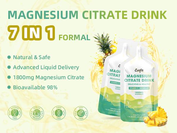 Magnesium Citrate Liquid Supplement 1800mg,Magnesium Drink/Oral Solution with Bromelain,Vitamin,Zinc and Sodium for Sleep,Muscle,Heart,Digestion & Constipation Support,Pineapple,10 Fl Oz (10PCS)