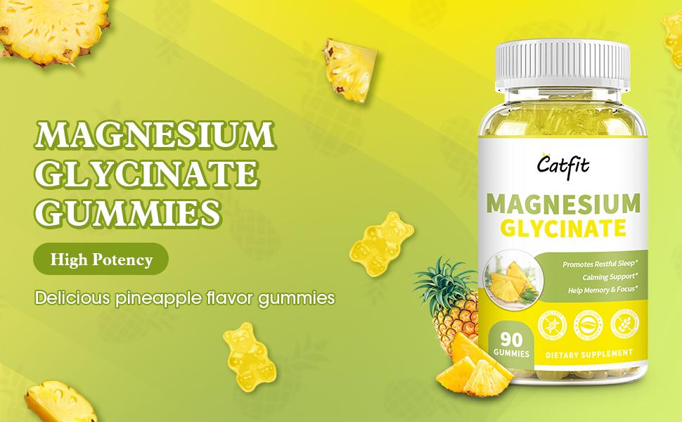 Catfit Sugar Free Magnesium Gummies for Adults & Kids with Vitamin Pineapple Flavor