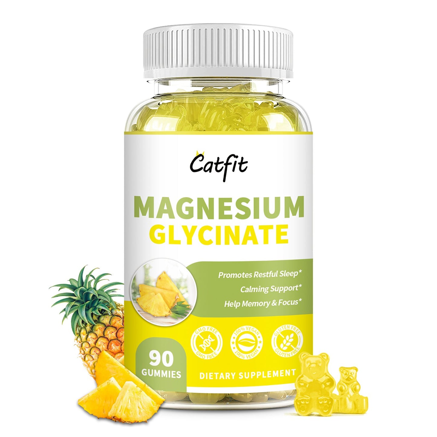 Catfit Sugar Free Magnesium Gummies for Adults & Kids with Vitamin Pineapple Flavor