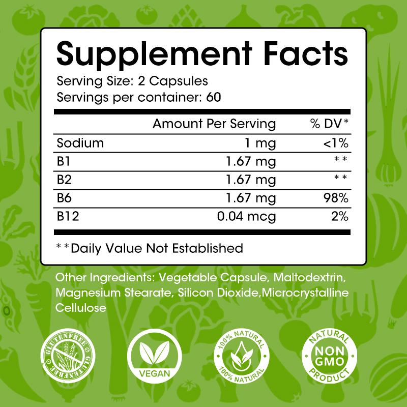 Vitamin B Complex Capsule B1 B2 B6 B12 Supports Better Moods, Nervous System Health & Energy Multivitamin Supplements Improve Immunity Food Supplement