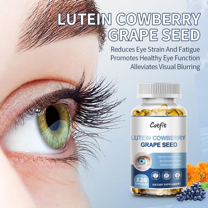 Catfit Lutein Cowberry Grape Seed Capsules Supports healthy vision, reduces eye strain & fatigue, maintains eye moisture, alleviates visual blurring, replenishes macular pigment