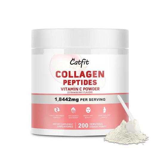 Catfit Collagen Peptides Vitamin C Powder Dietary Supplement Strawberry Flavor