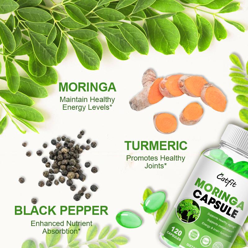 Moringa Capsules 500mg: Improved Energy, Metabolism, Immune Booster,Natural Anti-Inflammatory,Rich in Nutrients and Antioxidants