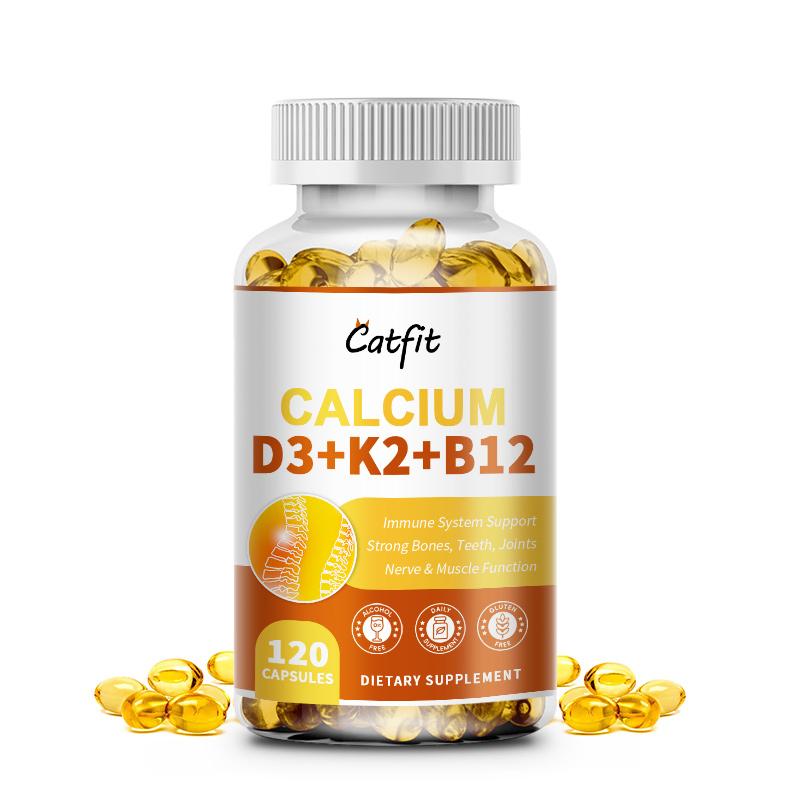 Catfit Calcium & Vitamin D3+K2+B12 Capsules Supports immune system, teeth, joints, heart health, Enhances calcium absorption & bone strength, Boosts mood, energy, & muscle function