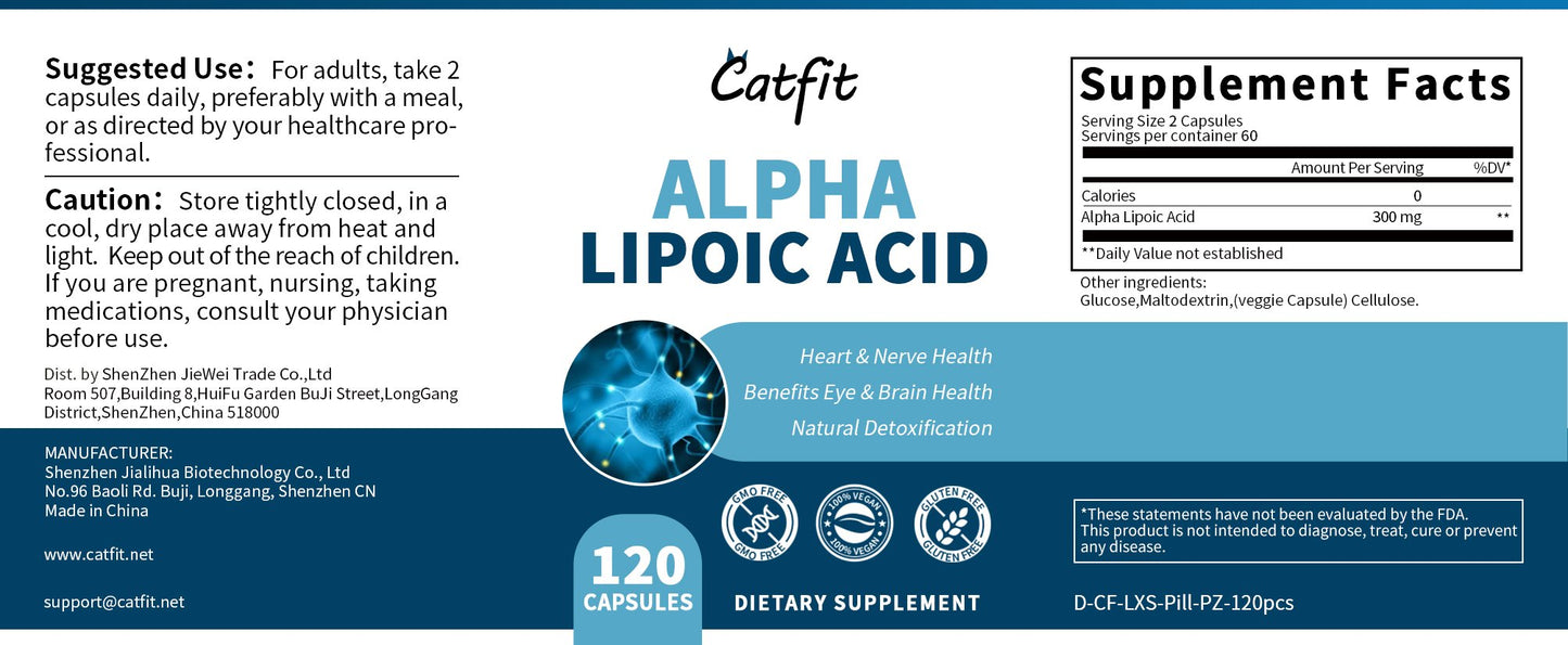 Alpha Lipoic Acid 300 mg Supports Antioxidant Health and Sugar Metabolism and Helps Relieve Nerve Pain,for Liver + Nerve Health - 60/120 Capsules