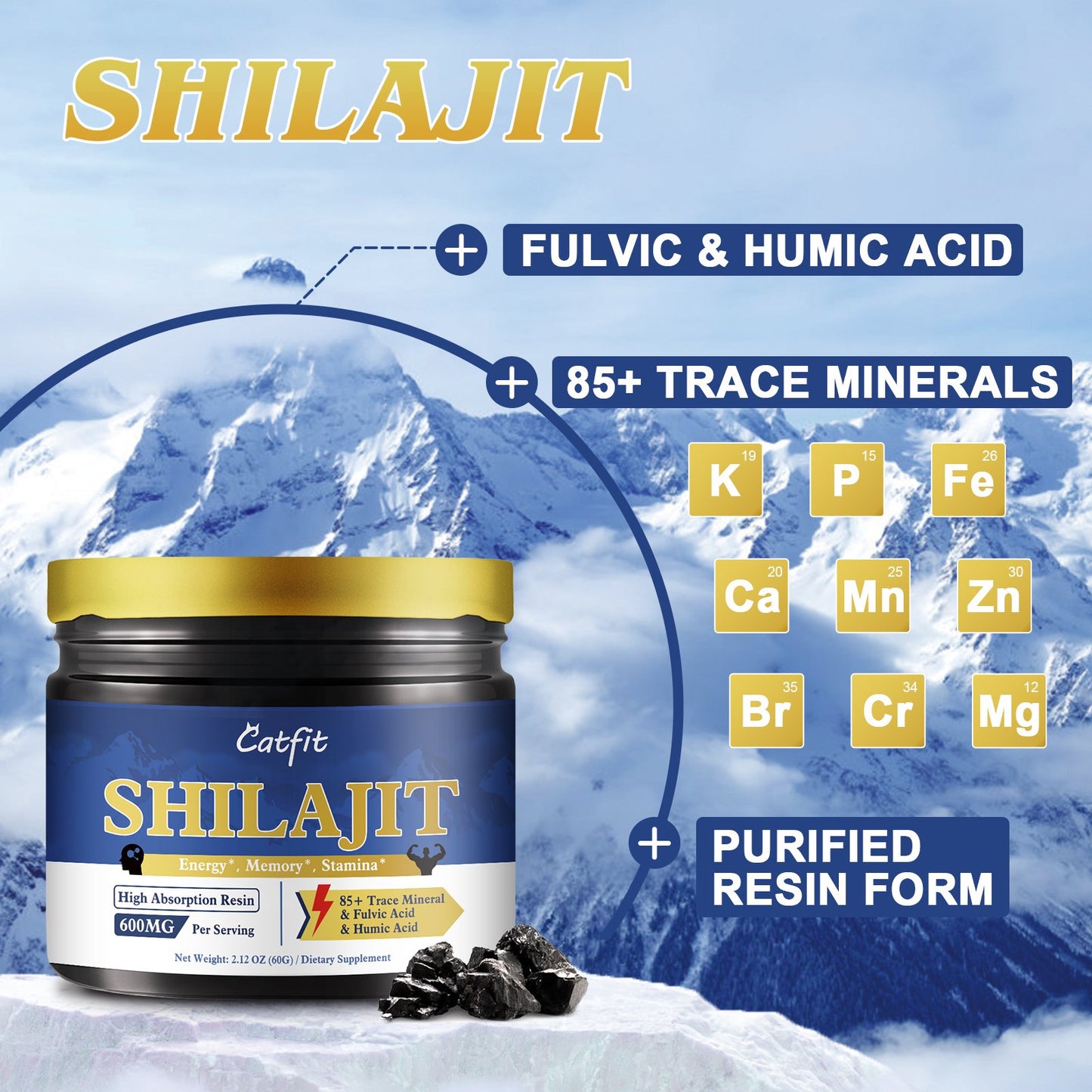 Shilajit Dietary Supplement 600mg Rich Minerals Increase Overall Energy Enhance Mental Clarity Concentration Make Body More Relaxed Energetic Help Men Increase Energy Accelerate Blood Flow