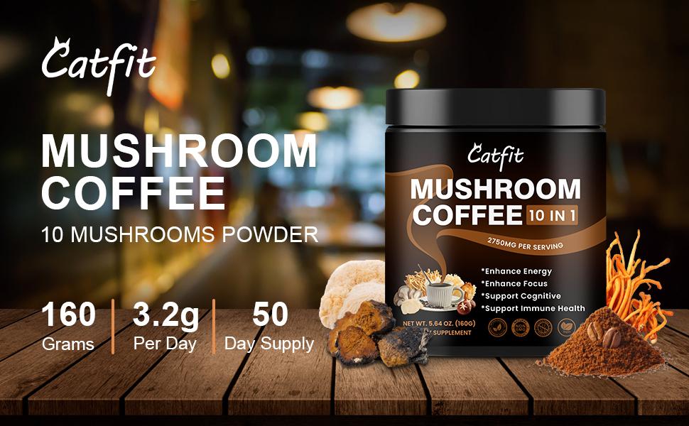 Mushroom Coffee Alternative Mix 2500mg 10-in-1,Supports Memory Cognition, Clarity lmprove Mood & Enhance Focus Brain and lmmune Supplements - Instant Mushroom Coffee Powder