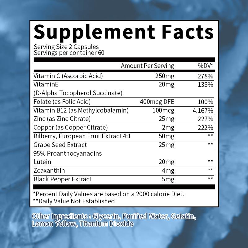 Catfit Lutein Cowberry Grape Seed Capsules Supports healthy vision, reduces eye strain & fatigue, maintains eye moisture, alleviates visual blurring, replenishes macular pigment