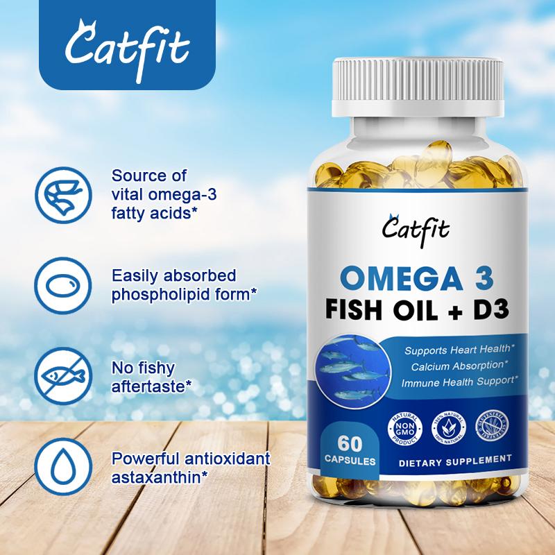 Catfit Omega3 Fish Oil Capsules EPA&DHA Support Heart Blood Vessels Vitamin D3 Supplement