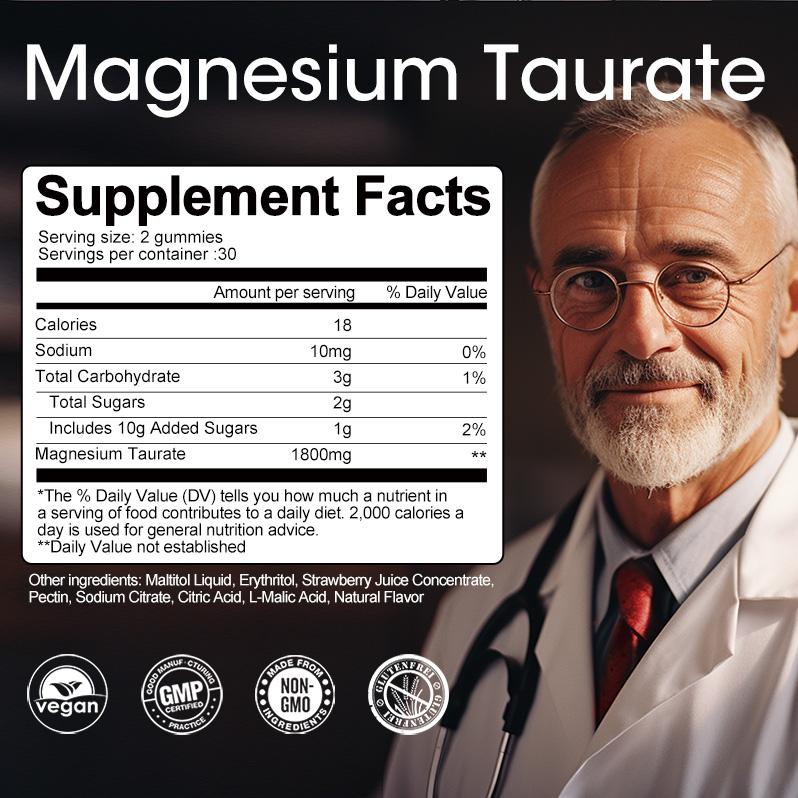 Magnesium Taurate Gummies 60 Caps 1800mg Enhanced Absorption for Restful Sleep, Relaxation, Positive Mood, Wellness, GABA Levels, Cardiovascular Health,For Women and Mens