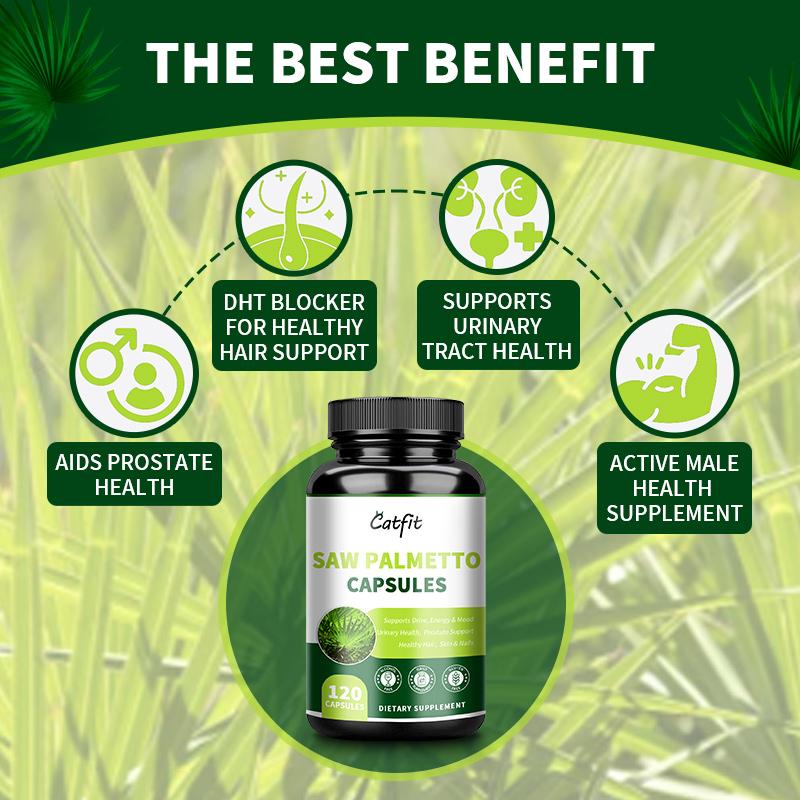 Catfit Saw Palmetto Hard Capsules Supports Drive, Energy & Mood, Urinary Health, Prostate Support, Healthy Hair, Skin & Nails. DHT Blocker, Active Male Health Supplement