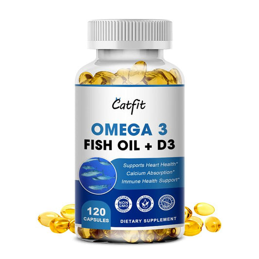 Catfit Omega3 Fish Oil Capsules EPA&DHA Support Heart Blood Vessels Vitamin D3 Supplement 120 Capsules
