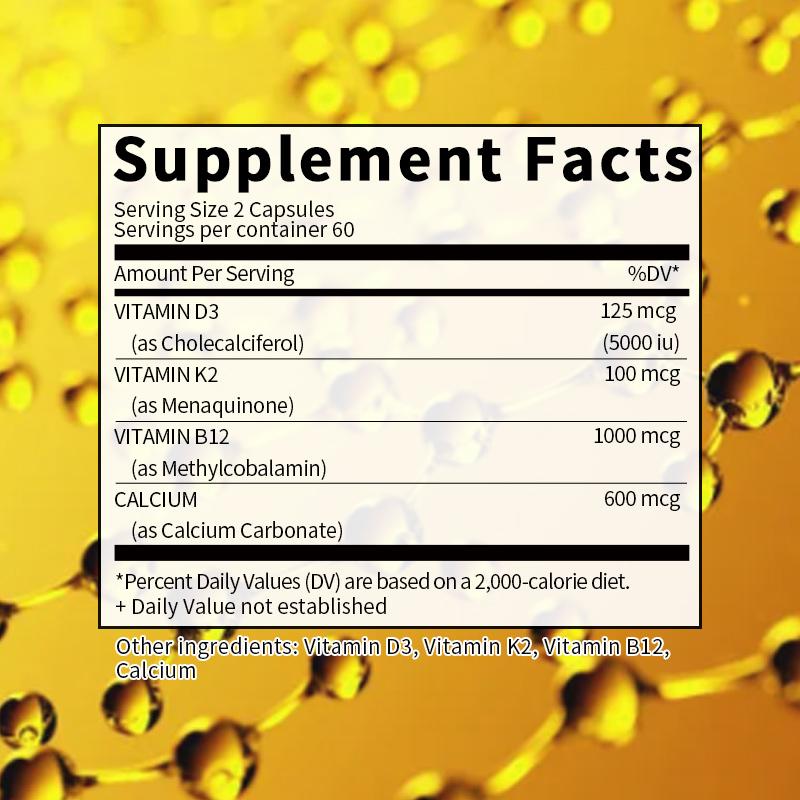 Catfit Calcium & Vitamin D3+K2+B12 Capsules Supports immune system, teeth, joints, heart health, Enhances calcium absorption & bone strength, Boosts mood, energy, & muscle function