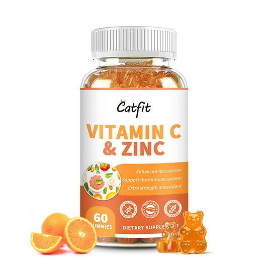 Catfit Vitamin C & Zinc Gummies for Adults & Teens - Immune Support Gummies - Immune Booster - Vegan, Gelatin Free, Gluten Free, GMO Free - Tasty Vitamin C Chewable Orange Flavored