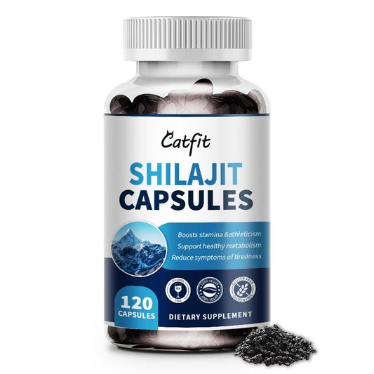 Catfit Shilajit Capsules rich in fulvic & trace minerals, enhances energy & immunity, boosts stamina & athleticism, supports healthy metabolism, reduces fatigue symptoms