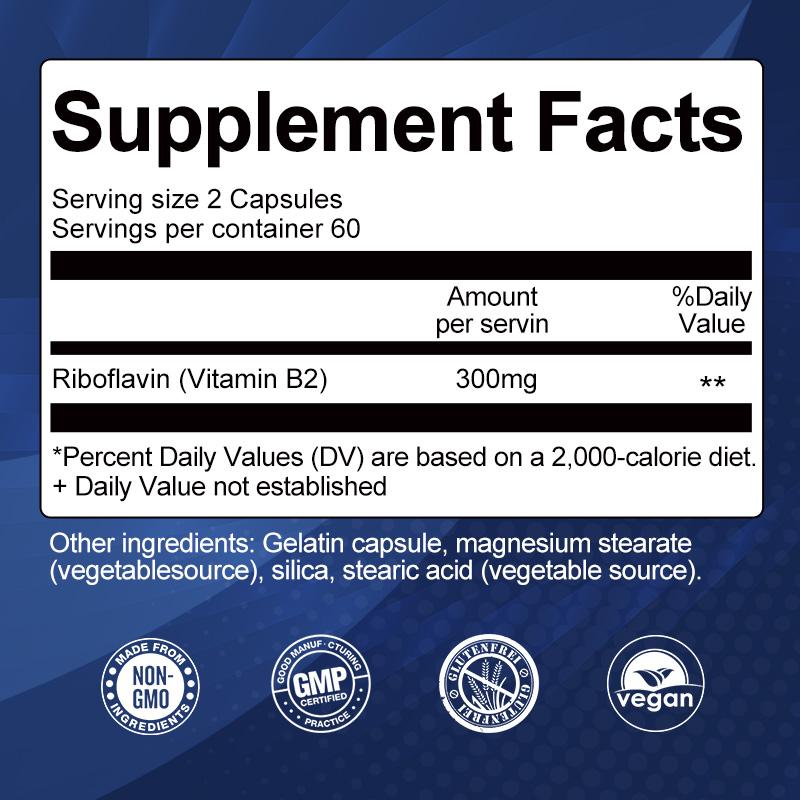 Catfit B2 300mg Veg Capsules Vitamin B2 Riboflavin Food Supplement & Vitamins for Immune System Anti-Infection