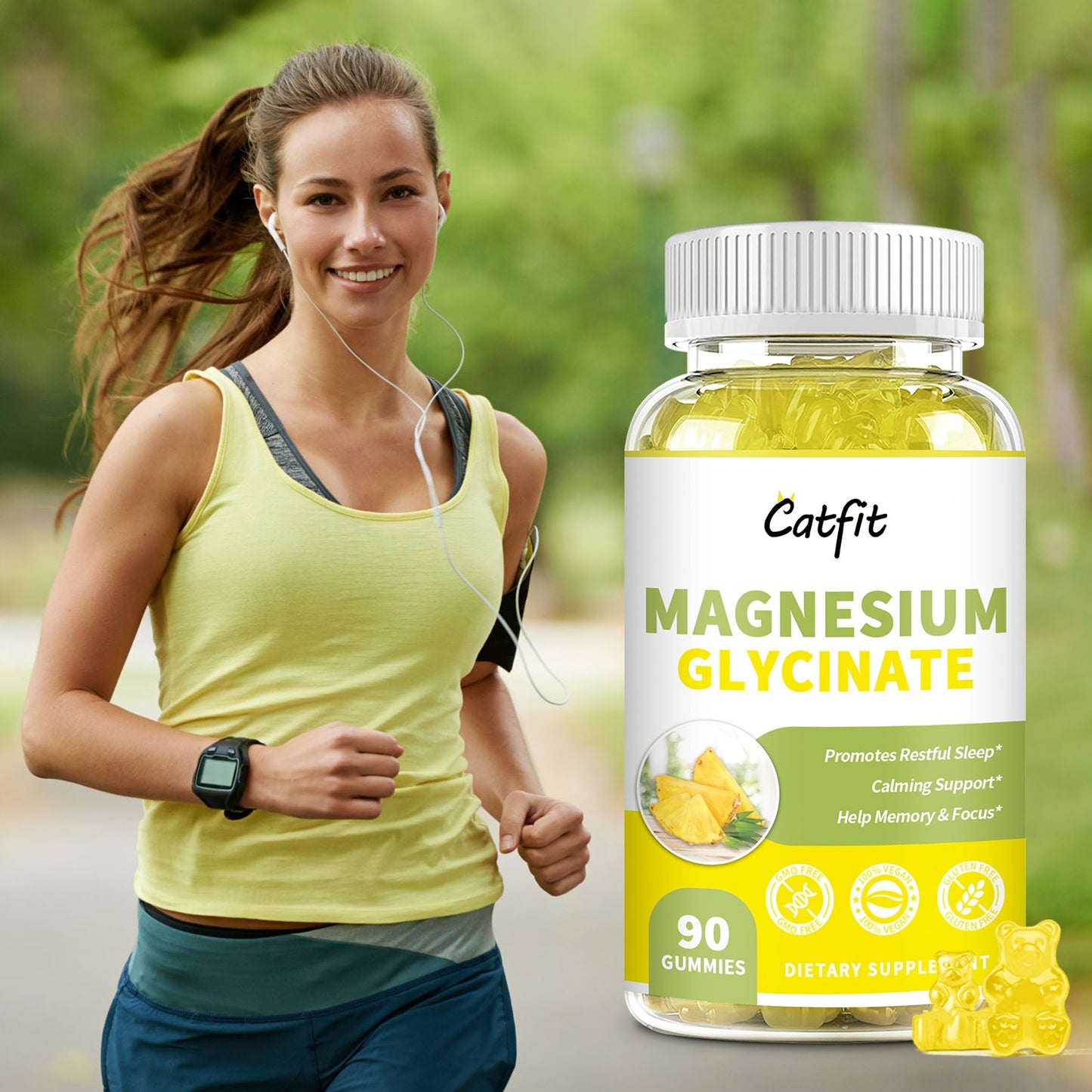 Catfit Sugar Free Magnesium Gummies for Adults & Kids with Vitamin Pineapple Flavor