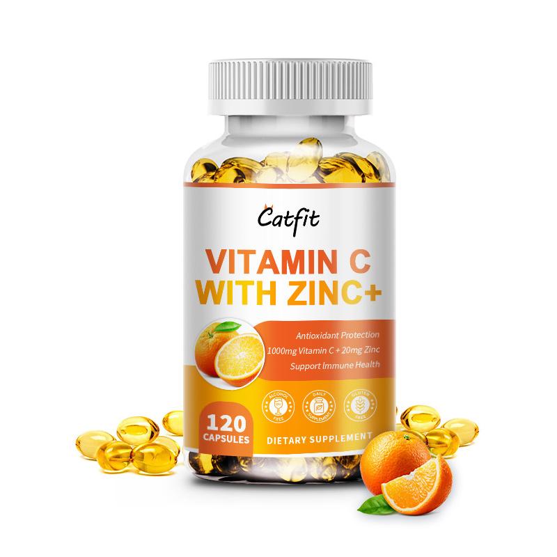 Catfit VitaminC With Zinc Capsules Antioxidant Protection, Supports Immune Health, Boosts Cellular Energy & Defense, Collagen Production & Skin Health, Reduces Aging Effects