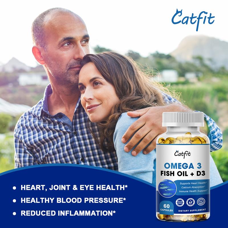 Catfit Omega3 Fish Oil Capsules EPA&DHA Support Heart Blood Vessels Vitamin D3 Supplement