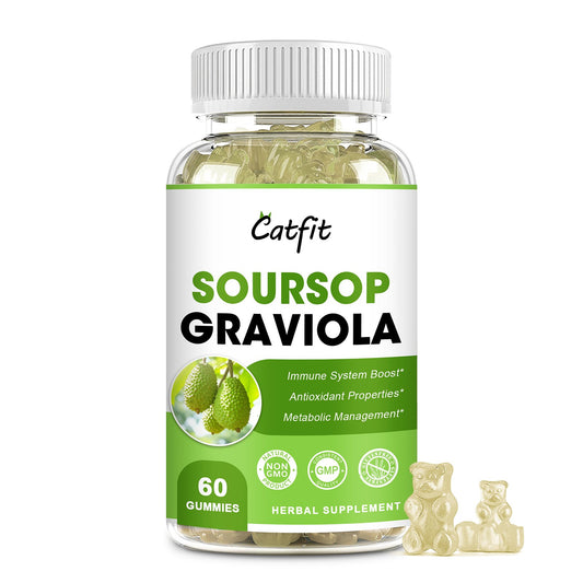 Soursop Graviola Gummies, Soursop Leaves Extract Herbs for Immune Boost, Antioxidant and Overall Health Support, Soursop Fruit, High-Absorption, Gluten Free, Vegan, 60 Gummies