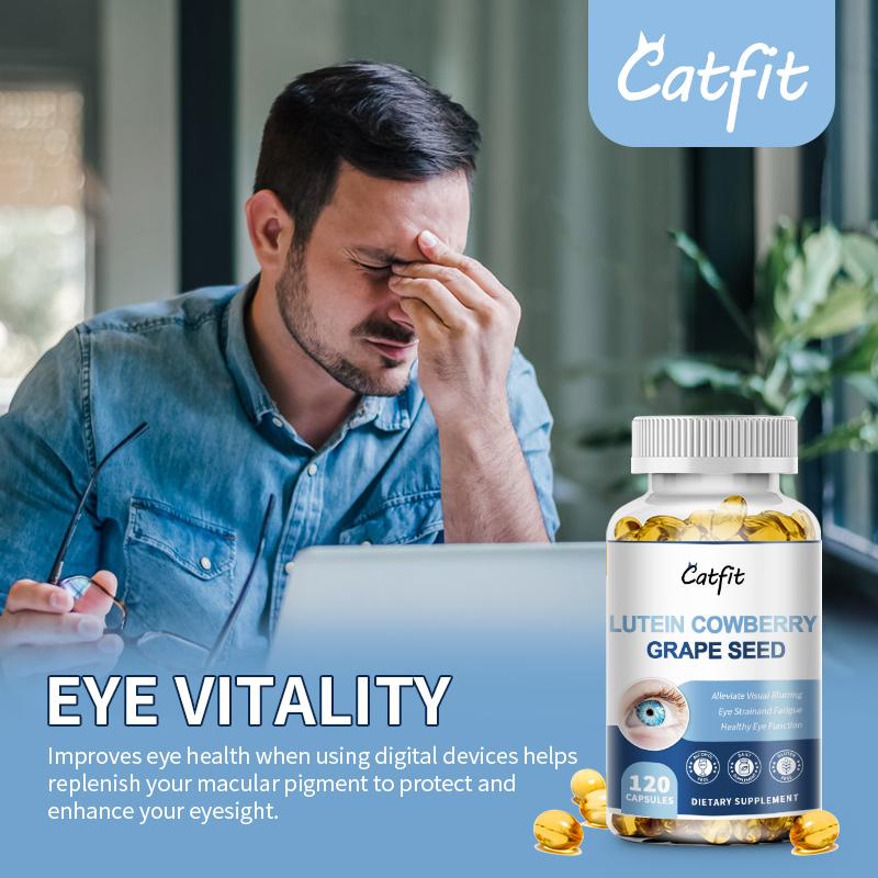 Catfit Lutein Cowberry Grape Seed Capsules Supports healthy vision, reduces eye strain & fatigue, maintains eye moisture, alleviates visual blurring, replenishes macular pigment