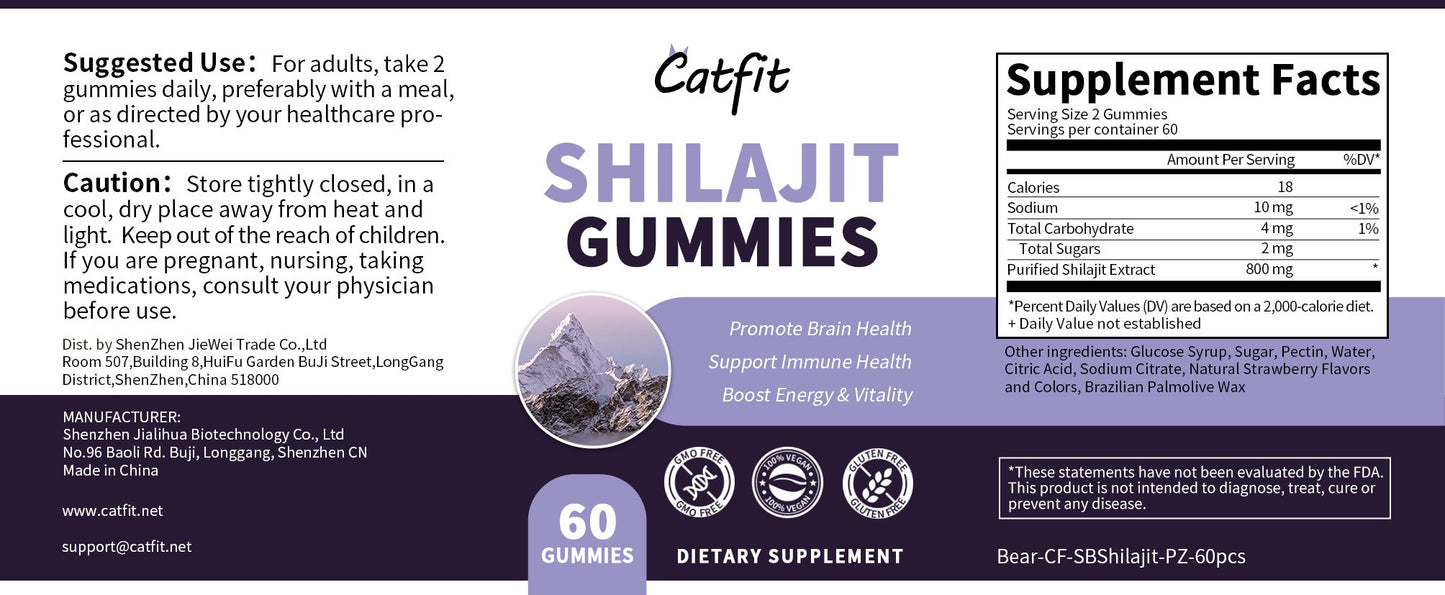 Strawberry Flavor 60pcs Shilajit Gummies 800mg, Shilajit for Men & Women, 85+ Mineral Formula, Fulvic Acid Supplement, Shilajit Resin Supplement, Energy, Immune Support and Focus