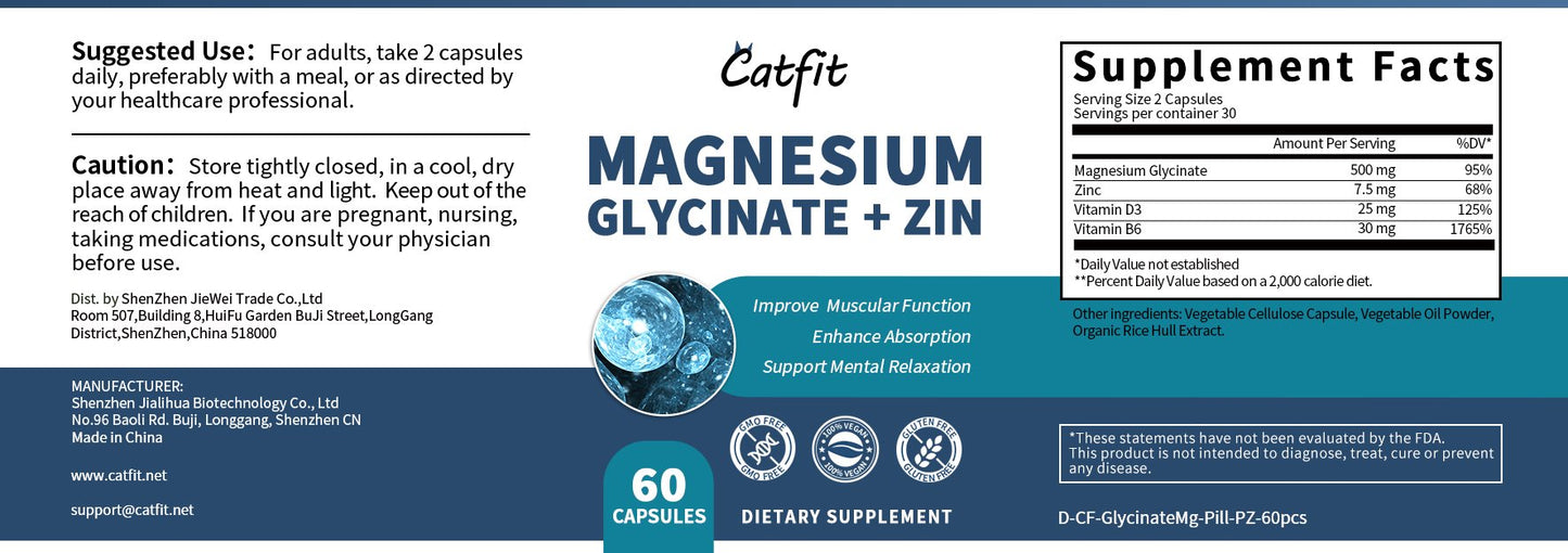 Magnesium Glycinate, Dietary Supplement, Supports Muscles, Heart, Nerves & Bones, Relieves Anxiety, Aids Sleep Functional Therapy, Easily Absorbed, Most Effective Magnesium Supplement,100% safe, non-toxic, non-GMO,60 Capsules