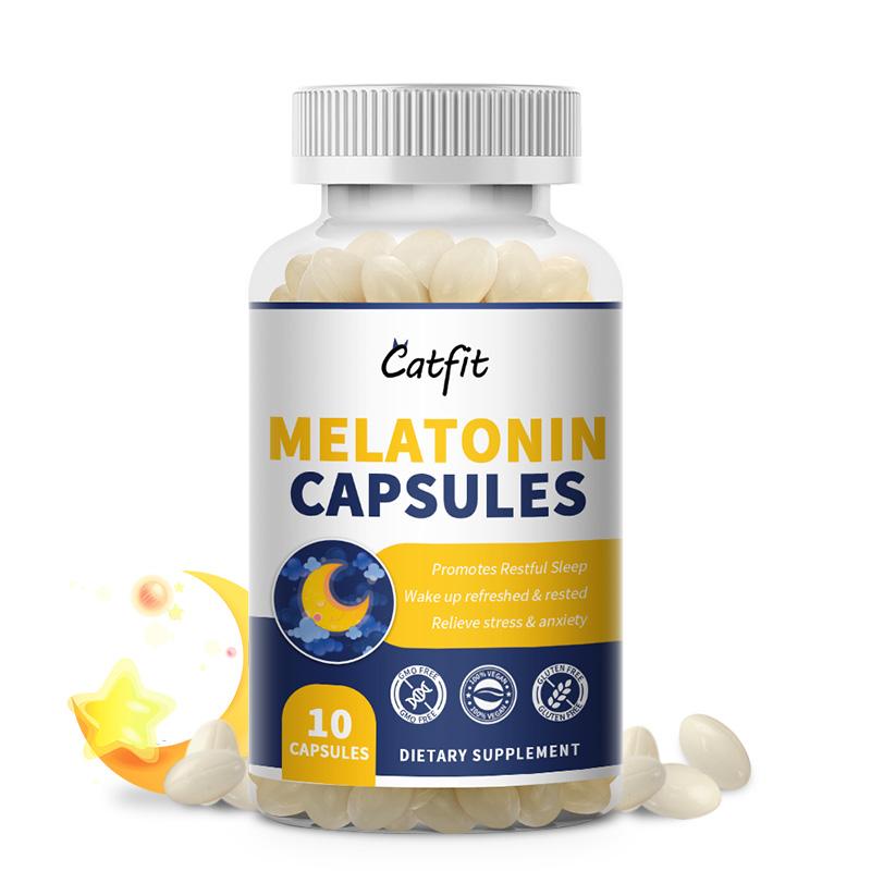 Catfit Melatonin capsules natural relaxant, relieve stress & anxiety, promotes restful sleep, improve sleep quality, relieve symptoms of insomnia