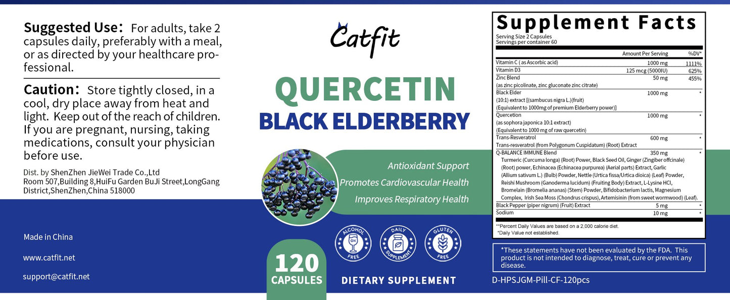 Natural Antioxidant Quercetin Zinc Black Elderberry With Vitamin C and D3 Complex Capsule