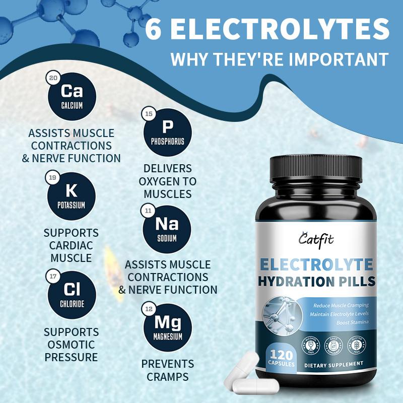 Catfit Electrolyte Hard Capsules Hydration Pills reduce heat stress, muscle cramping, maintain electrolyte levels, boost stamina, and avoid upset stomach, easy & taste-free