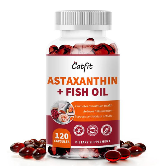 Catfit Astaxanthin + Fish oil Capsules strong antioxidant, protects skin, promotes brain health, heart benefits, relieves eye fatigue, delays aging, prevents UV-induced skin cancer