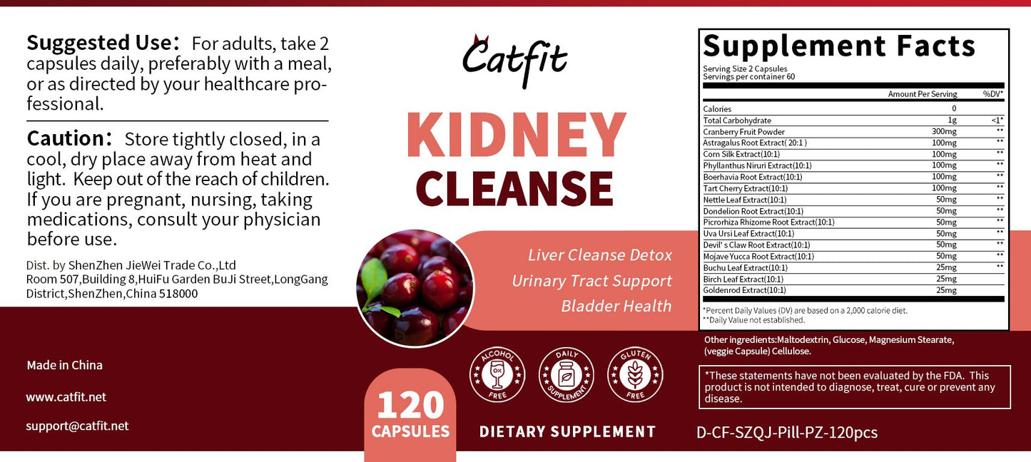 Catfit Kidney Cleanse 120 Liver Cleanse Capsules Dietary Supplement