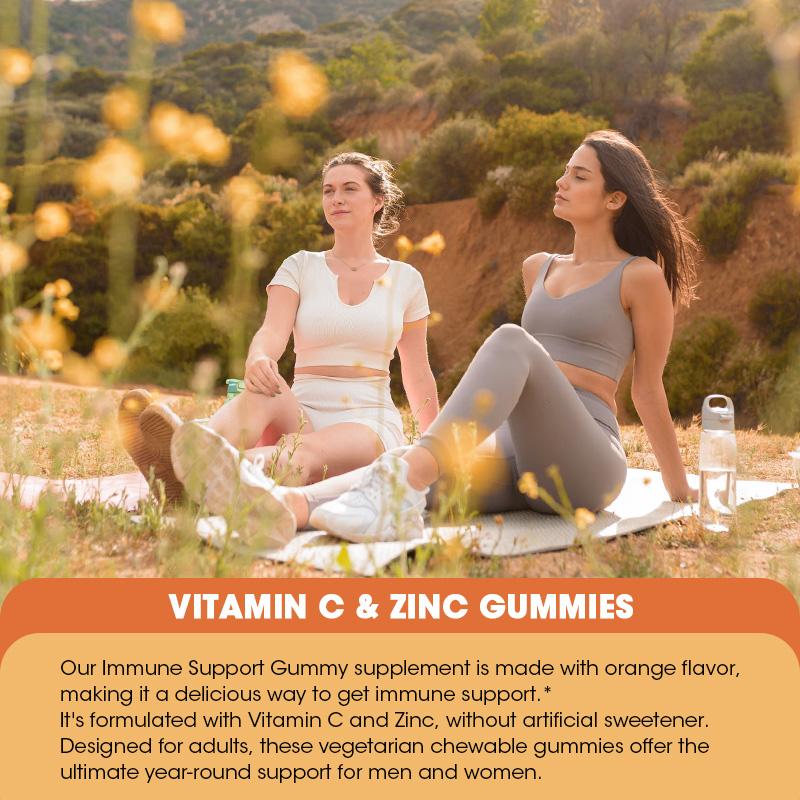 Catfit Vitamin C & Zinc Gummies for Adults & Teens - Immune Support Gummies - Immune Booster - Vegan, Gelatin Free, Gluten Free, GMO Free - Tasty Vitamin C Chewable Orange Flavored