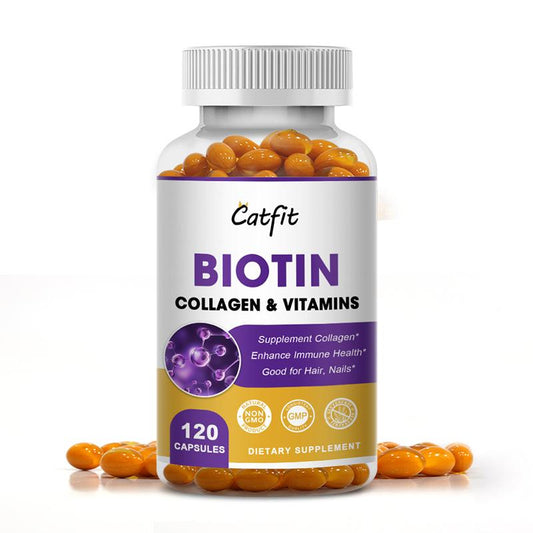 Catfit Biotin Capsules with Collagen and Vitamins for Hair Skin & Nails Care Growth Metabolism Support for Women and Men