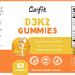 Catfit Vitamin D3 K2 Gummies Supports Healthy Bone, Heart & Calcium Absorption, & Immune Health High-Absorption, Vegan, Gluten-Free Chewable Gummies for Adults & Kids