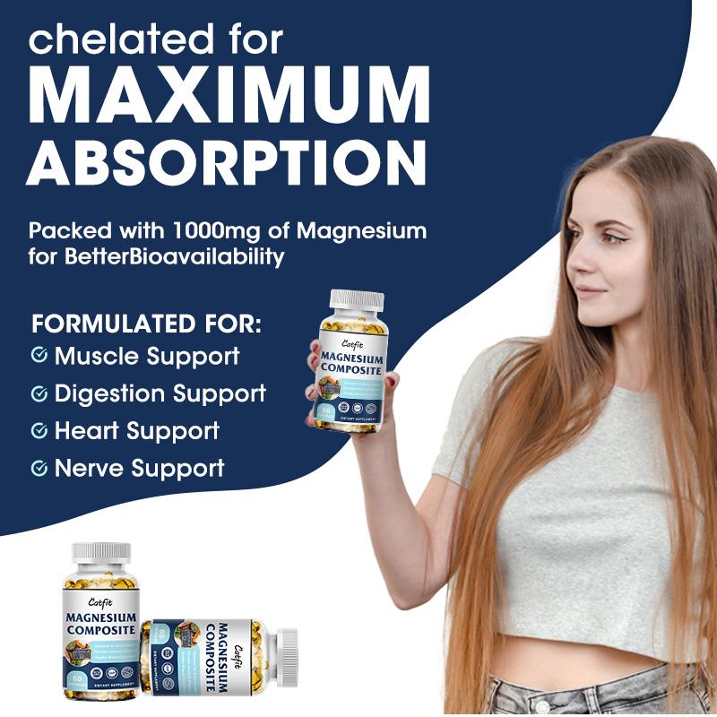 Highly Absorbable Magnesium Compsite Capsules 100mg Per Serving Maximum Absorption & Bioavailability, Dietary Supplement For Healthy Energy Musculoskeletal & Joint Support | Non-GMO, Vegan, Gluten Free And Soy