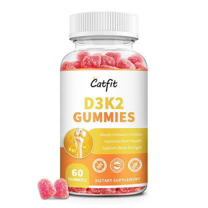 Catfit Vitamin D3 K2 Gummies Supports Healthy Bone, Heart & Calcium Absorption, & Immune Health High-Absorption, Vegan, Gluten-Free Chewable Gummies for Adults & Kids