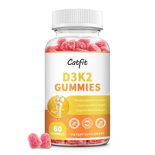 Catfit Vitamin D3 K2 Gummies Supports Healthy Bone, Heart & Calcium Absorption, & Immune Health High-Absorption, Vegan, Gluten-Free Chewable Gummies for Adults & Kids