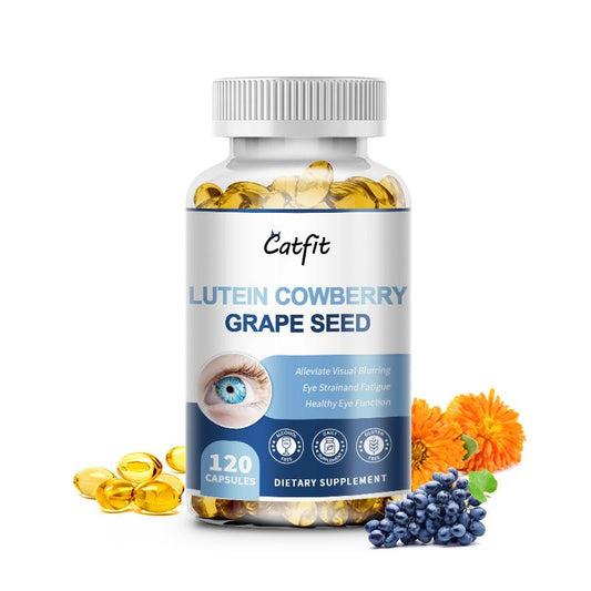 Catfit Lutein Cowberry Grape Seed Capsules Supports healthy vision, reduces eye strain & fatigue, maintains eye moisture, alleviates visual blurring, replenishes macular pigment