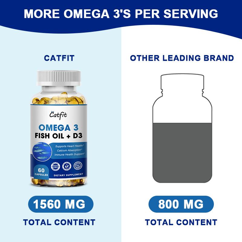 Catfit Omega3 Fish Oil Capsules EPA&DHA Support Heart Blood Vessels Vitamin D3 Supplement