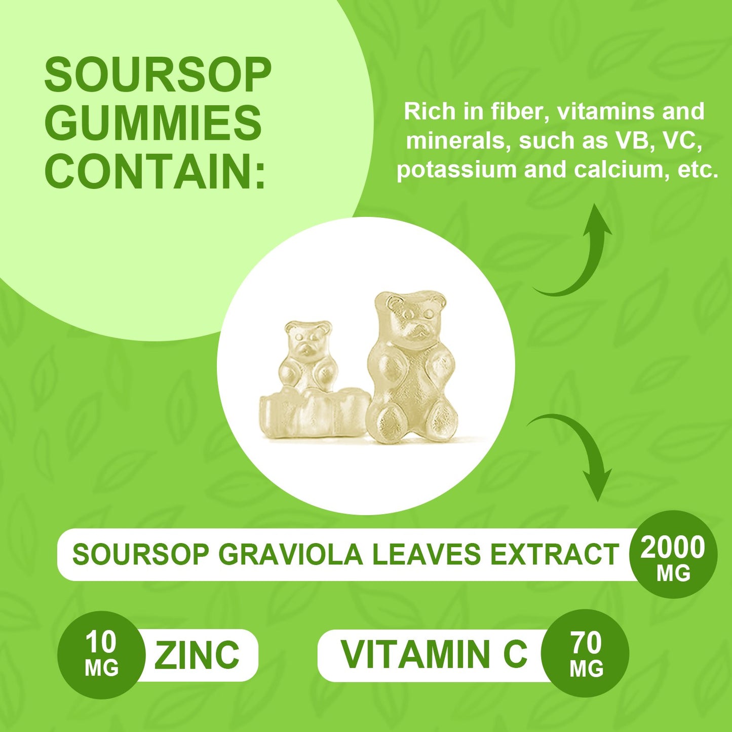 Soursop Graviola Gummies, Soursop Leaves Extract Herbs for Immune Boost, Antioxidant and Overall Health Support, Soursop Fruit, High-Absorption, Gluten Free, Vegan, 60 Gummies